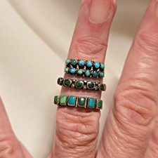 LOT OF 3 VERY NICE FRED HARVEY ERA TURQUOISE SNAKE EYE COIN/STERLING RINGS