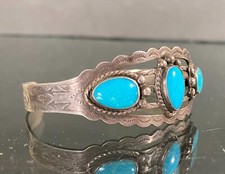 Vintage Fred Harvey Era Navajo 3-Stone Turquoise Sterling Silver Cuff Bracelet - Additional view 2