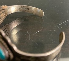 Vintage Fred Harvey Era Navajo 3-Stone Turquoise Sterling Silver Cuff Bracelet - Additional view 9