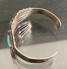 Vintage Fred Harvey Era Navajo 3-Stone Turquoise Sterling Silver Cuff Bracelet - Additional view 10