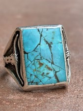 Vtg Fred Harvey Turquoise Ring Longhorn Sterling 9.5 Navajo Bell Trading Post - Additional view 1