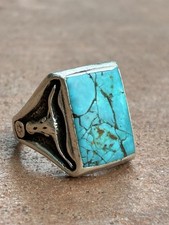 Vtg Fred Harvey Turquoise Ring Longhorn Sterling 9.5 Navajo Bell Trading Post - Additional view 3