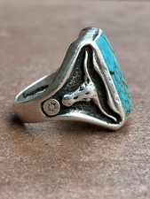 Vtg Fred Harvey Turquoise Ring Longhorn Sterling 9.5 Navajo Bell Trading Post - Additional view 4