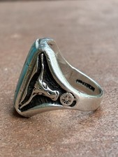 Vtg Fred Harvey Turquoise Ring Longhorn Sterling 9.5 Navajo Bell Trading Post - Additional view 5