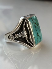 Vtg Fred Harvey Turquoise Ring Longhorn Sterling 9.5 Navajo Bell Trading Post - Additional view 9