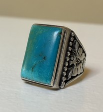 Vtg Fred Harvey Thunderbird Ring Turquoise Sterling 9.5 Navajo Bell Trading Post - Additional view 1