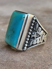 Vtg Fred Harvey Thunderbird Ring Turquoise Sterling 9.5 Navajo Bell Trading Post - Additional view 3