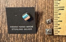 925 Silver Navajo Fred Harvey Navajo  Zuni Turquoise & Mother of Pearl Earrings - Additional view 2