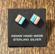 925 Silver Navajo Fred Harvey Navajo Zuni Turquoise & Mother of Pearl Earrings