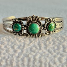 Vintage Fred Harvey Era Southwest Turquoise Silver Cuff Bracelet - Additional view 13