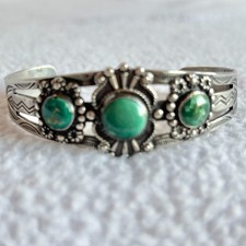 Vintage Fred Harvey Era Southwest Turquoise Silver Cuff Bracelet - Additional view 3