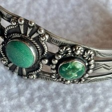 Vintage Fred Harvey Era Southwest Turquoise Silver Cuff Bracelet - Additional view 5
