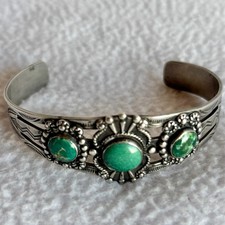 Vintage Fred Harvey Era Southwest Turquoise Silver Cuff Bracelet