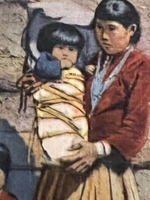 Postcard Fred Harvey AZ Navajo Indian Family & Hogan on Reservation, Arizona*C64 - Additional view 3