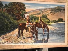 Vintage ARIZONA Indian Postcard "Apaches at Rio Navaho"FRED HARVEY*C65