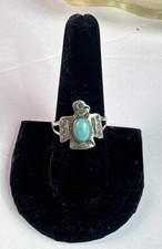 Native American Thunderbird Turquoise Ring Fred Harvey Whirling Logs 1930s 8.75 - Additional view 9
