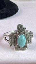 Native American Thunderbird Turquoise Ring Fred Harvey Whirling Logs 1930s 8.75