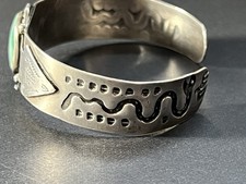 Native American Fred Harvey Era Sterling Silver Turquoise Snake Cuff Bracelet - Additional view 11