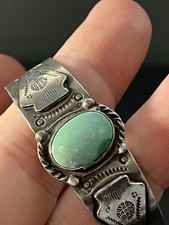 Native American Fred Harvey Era Sterling Silver Turquoise Snake Cuff Bracelet - Additional view 3