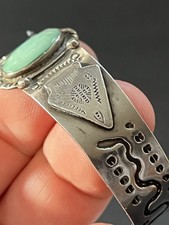 Native American Fred Harvey Era Sterling Silver Turquoise Snake Cuff Bracelet - Additional view 5