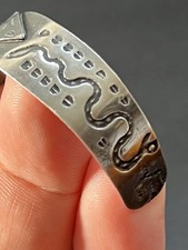 Native American Fred Harvey Era Sterling Silver Turquoise Snake Cuff Bracelet - Additional view 9