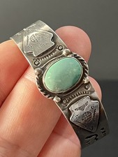 Native American Fred Harvey Era Sterling Silver Turquoise Snake Cuff Bracelet