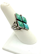 VTG Silver Ring Size 7.5 Green Turquoise Fred Harvey Style Native American - Additional view 1