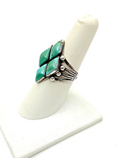 VTG Silver Ring Size 7.5 Green Turquoise Fred Harvey Style Native American - Additional view 2