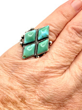 VTG Silver Ring Size 7.5 Green Turquoise Fred Harvey Style Native American - Additional view 11