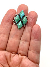 VTG Silver Ring Size 7.5 Green Turquoise Fred Harvey Style Native American - Additional view 13