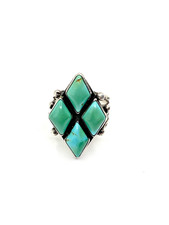 VTG Silver Ring Size 7.5 Green Turquoise Fred Harvey Style Native American - Additional view 3