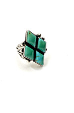 VTG Silver Ring Size 7.5 Green Turquoise Fred Harvey Style Native American - Additional view 4