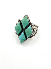 VTG Silver Ring Size 7.5 Green Turquoise Fred Harvey Style Native American - Additional view 5