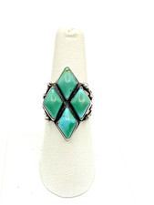 VTG Silver Ring Size 7.5 Green Turquoise Fred Harvey Style Native American