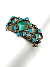 VTG Silver Turquoise Cluster Bracelet Fred Harvey Style Native American c1940s - Additional view 2