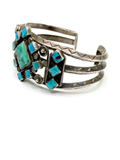 VTG Silver Turquoise Cluster Bracelet Fred Harvey Style Native American c1940s - Additional view 11