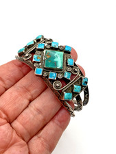 VTG Silver Turquoise Cluster Bracelet Fred Harvey Style Native American c1940s - Additional view 15