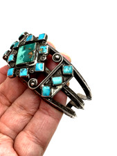 VTG Silver Turquoise Cluster Bracelet Fred Harvey Style Native American c1940s - Additional view 16
