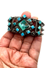 VTG Silver Turquoise Cluster Bracelet Fred Harvey Style Native American c1940s - Additional view 17