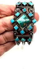 VTG Silver Turquoise Cluster Bracelet Fred Harvey Style Native American c1940s - Additional view 18
