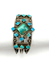 VTG Silver Turquoise Cluster Bracelet Fred Harvey Style Native American c1940s - Additional view 3