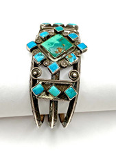 VTG Silver Turquoise Cluster Bracelet Fred Harvey Style Native American c1940s - Additional view 4