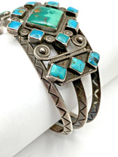 VTG Silver Turquoise Cluster Bracelet Fred Harvey Style Native American c1940s - Additional view 6