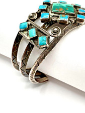 VTG Silver Turquoise Cluster Bracelet Fred Harvey Style Native American c1940s - Additional view 7