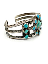 VTG Silver Turquoise Cluster Bracelet Fred Harvey Style Native American c1940s - Additional view 9