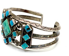 VTG Silver Turquoise Cluster Bracelet Fred Harvey Style Native American c1940s - Additional view 10