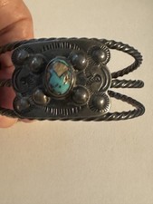 Old Pawn~Fred Harvey Era~ Navajo Turquoise & Sterling Silver Cuff Bracelet ~7