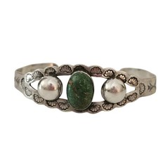 Vintage Fred Harvey Era Native American Navajo Green Turquoise Sterling Bracelet - Additional view 13