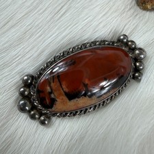 Vintage Navajo Petrified Wood Pin Brooch Sterling Silver Oval Fred Harvey Era - Additional view 3