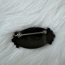 Vintage Navajo Petrified Wood Pin Brooch Sterling Silver Oval Fred Harvey Era - Additional view 4